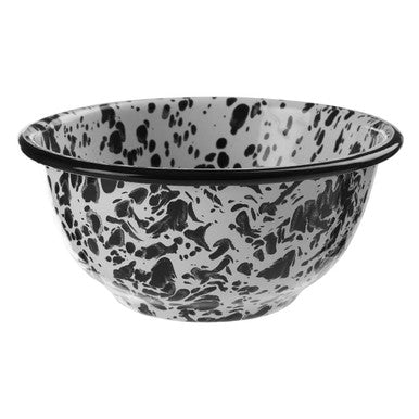 Small White Metal Bowl with Black Blotch Pattern