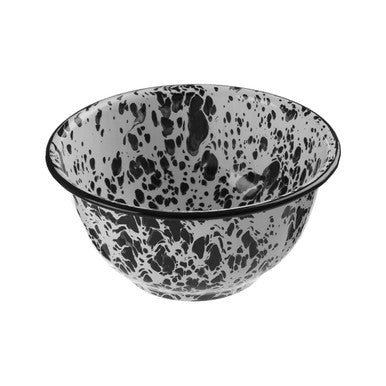 Large White Metal Bowl with Black Speckle