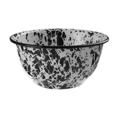 Large White Metal Bowl with Black Speckle