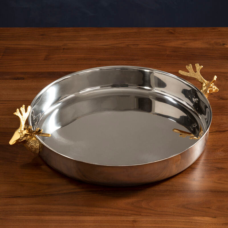 Stag Head Gold and Silver Serving Tray