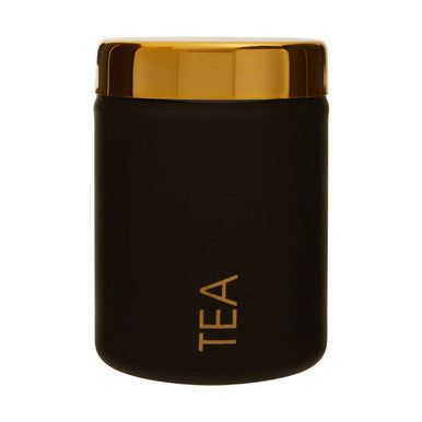 Black Enamel Finish Tea Canister with Gold Lettering