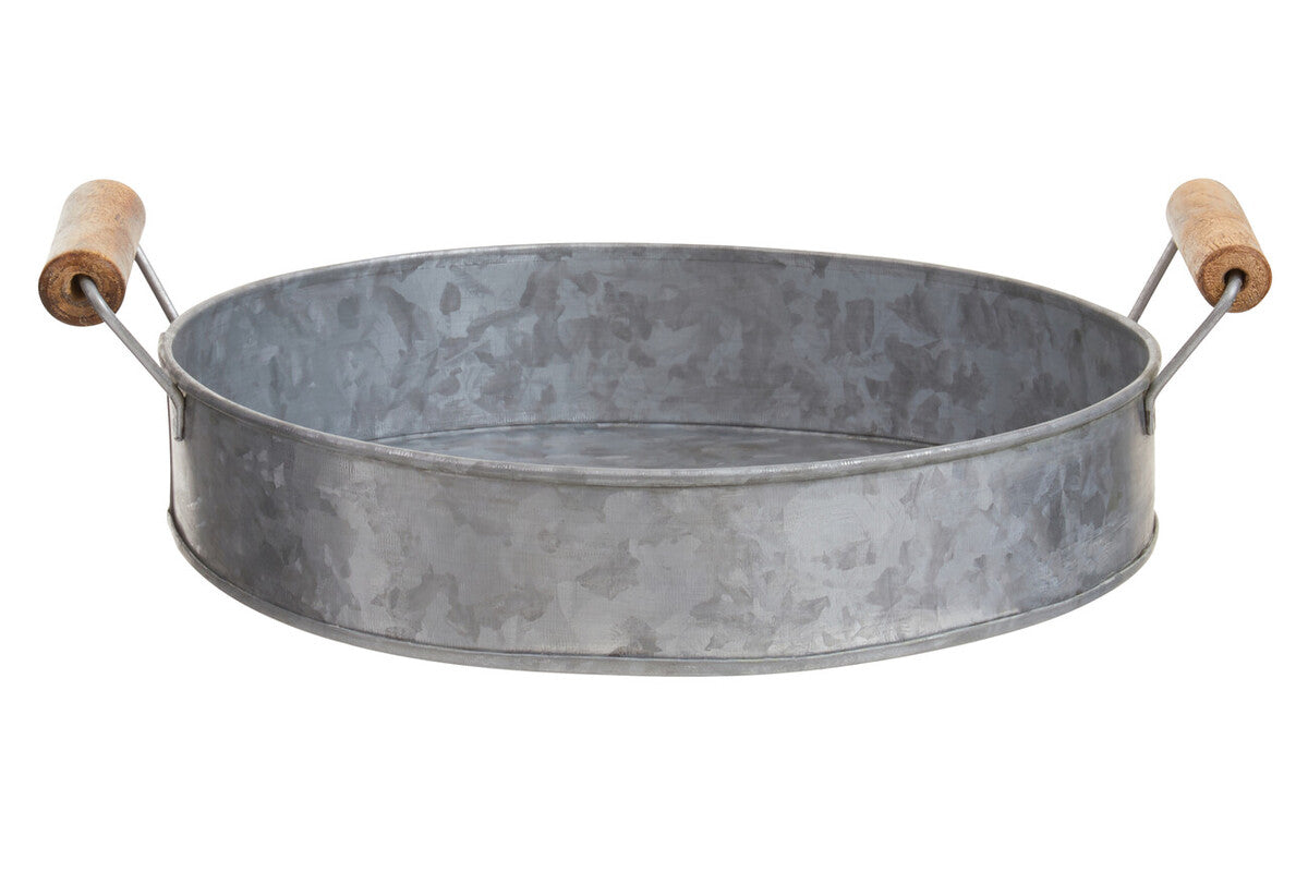 Galvanised Steel Round Tray with Wood Handles