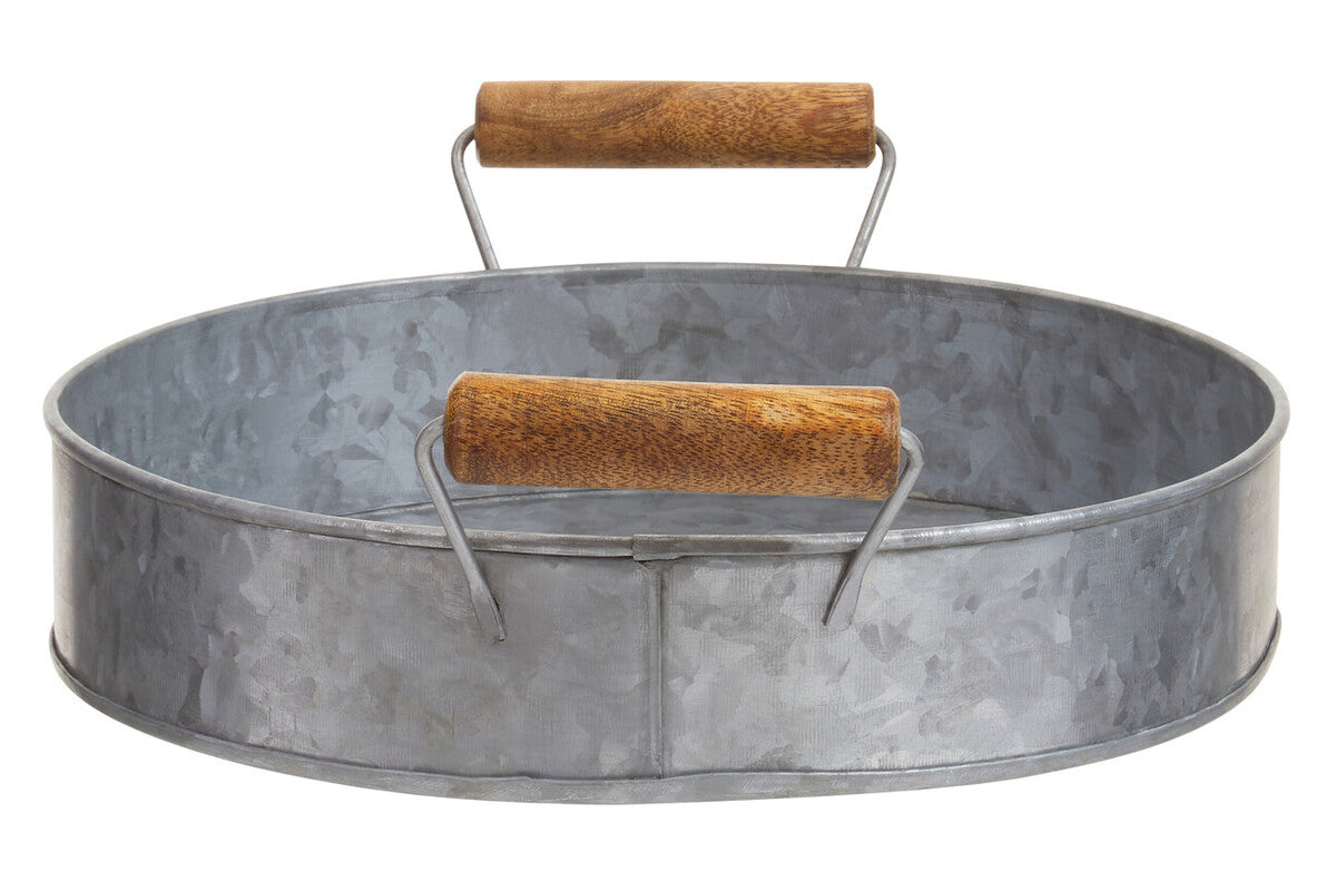 Galvanised Steel Round Tray with Wood Handles