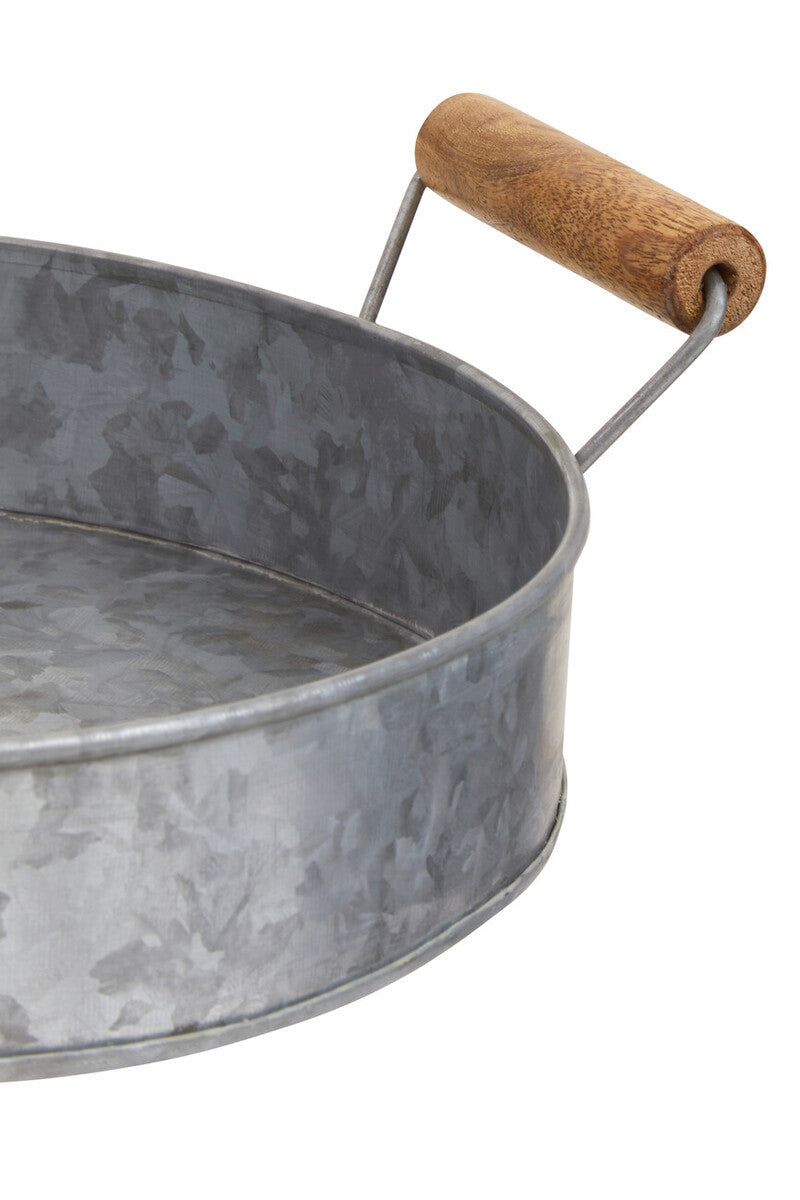 Galvanised Steel Round Tray with Wood Handles