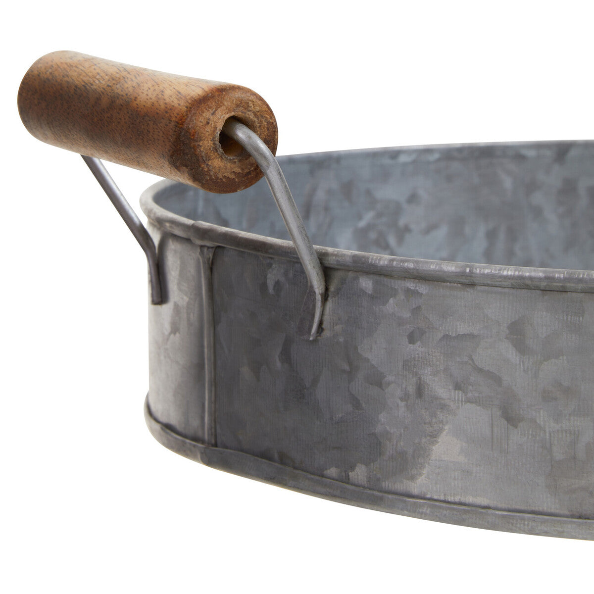 Galvanised Steel Round Tray with Wood Handles