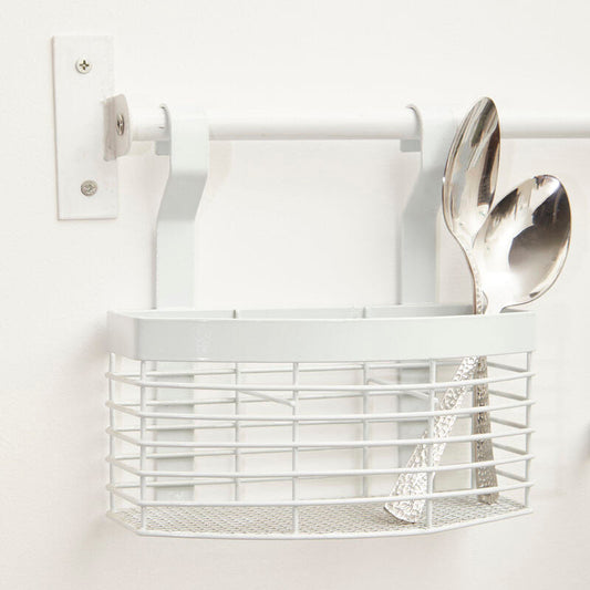 White Iron Hanging Utensil Storage Basket