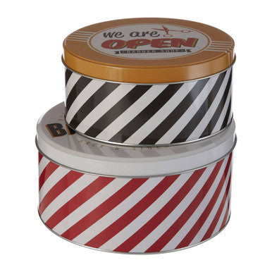 Set of 2 Barbershop Stripe Storage Tins