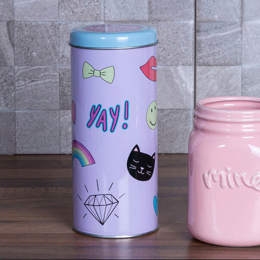 Pastel Pink Storage Canister with Blue Lid