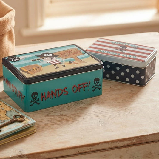 Set of 2 Pirate Print Storage Tins