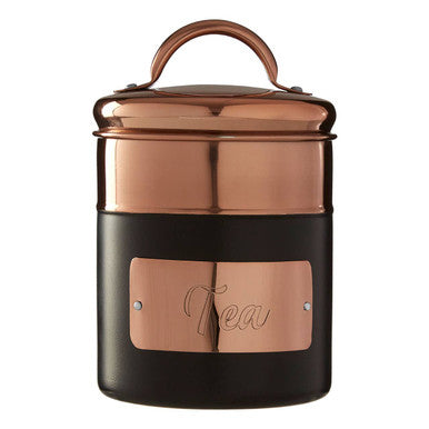 Charcoal and Copper Tea Canister with Raised Handle Lid