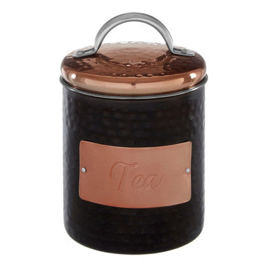 Black Tea Canister with Embossed Metallic Label Plate