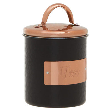 Black Tea Canister with Embossed Metallic Label Plate