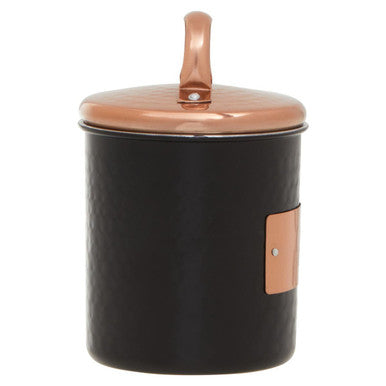 Black Tea Canister with Embossed Metallic Label Plate