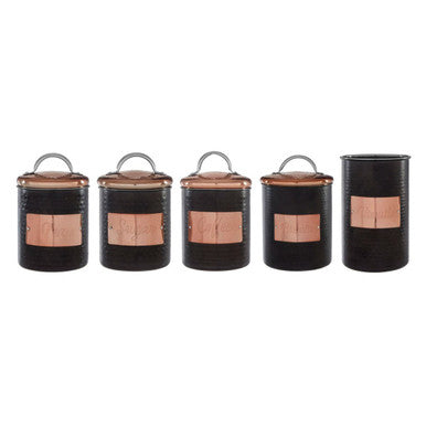 Black Tea Canister with Embossed Metallic Label Plate