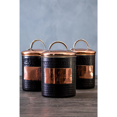 Black Tea Canister with Embossed Metallic Label Plate