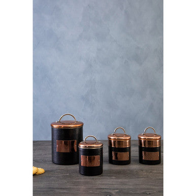 Black Tea Canister with Embossed Metallic Label Plate
