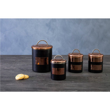 Black Tea Canister with Embossed Metallic Label Plate