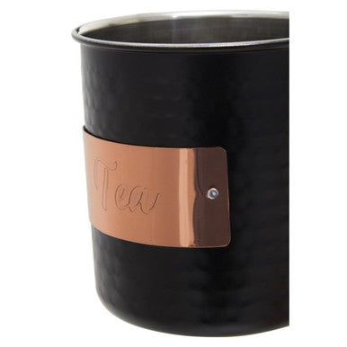 Black Tea Canister with Embossed Metallic Label Plate