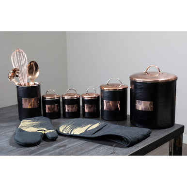 Black Bread Bin with Metallic Embossed Plate