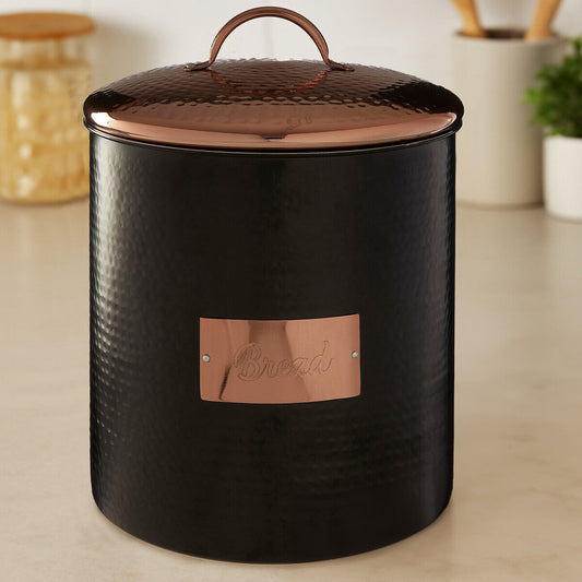 Black Bread Bin with Metallic Embossed Plate