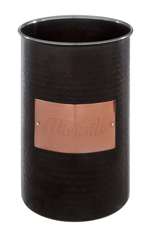 Black Utensil Holder with Metallic Label Plate