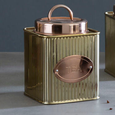 Square Gold Ribbed Coffee Canister