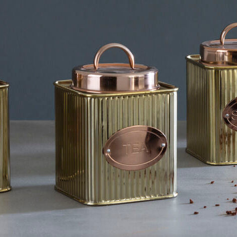 Gold Ribbed Square Sugar Canister