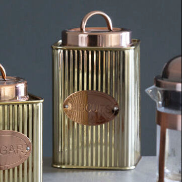 Square Gold Ribbed Biscuit Canister