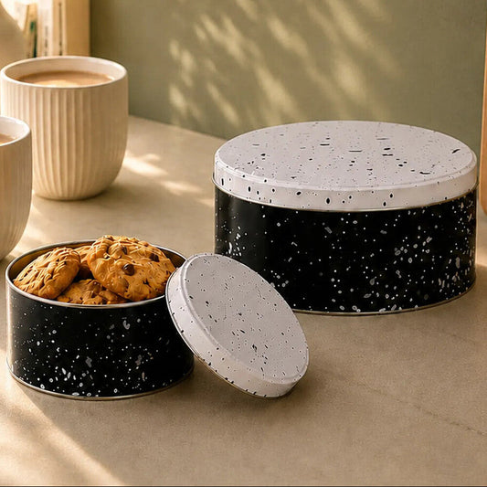Set of Three Black and White Speckled Storage Tins