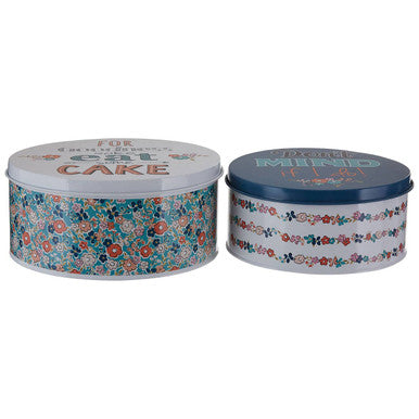 Set of 2 Floral Round Cake Storage Tins