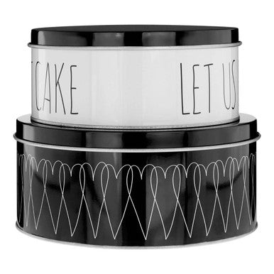 Black and White Heart Cake Storage Tins Set of 2