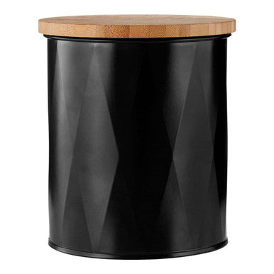 Black Small Lattice Storage Canister with Bamboo Lid