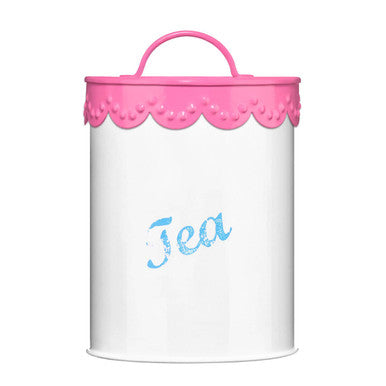 Pink and White Tea Canister with Easy-Lift Handle