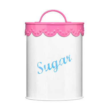 White Sugar Canister with Pastel Pink Lid and Handle