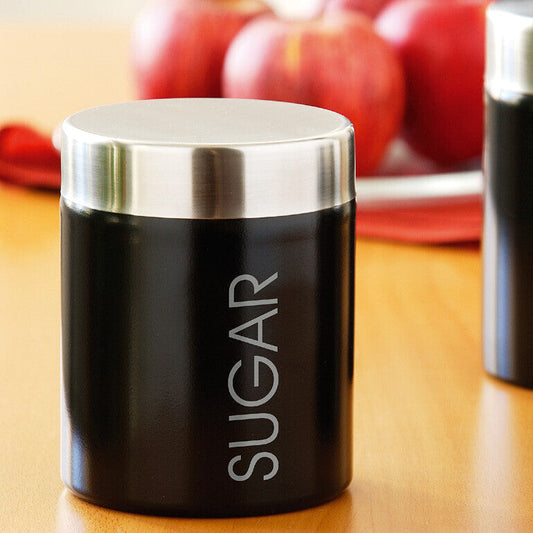Black Enamel Sugar Canister with Silver Lid
