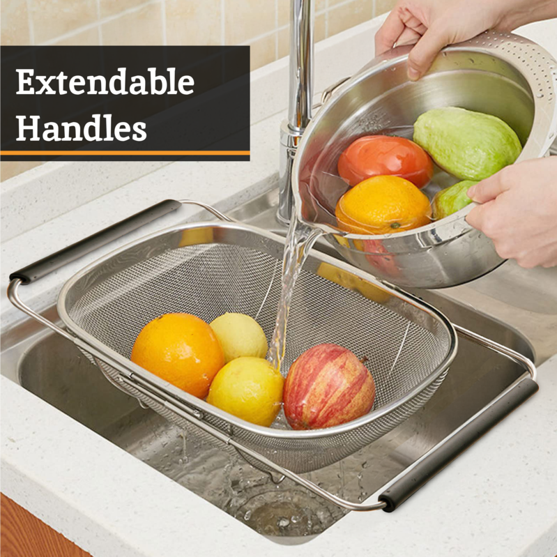 Over Sink Drainer with Extendable Black Handles