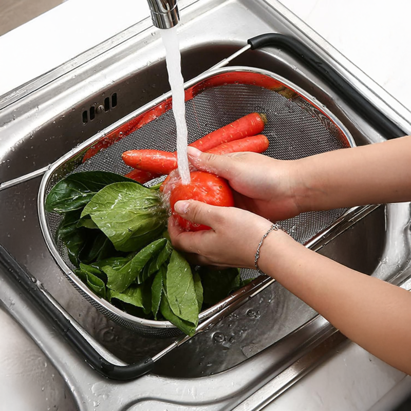 Over Sink Drainer with Extendable Black Handles
