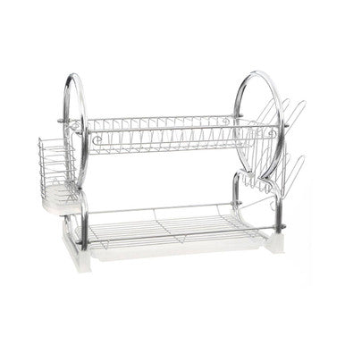 2 Tier Dish Drainer with White Plastic Tray