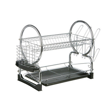 2 Tier Dish Drainer with Black Plastic Tray