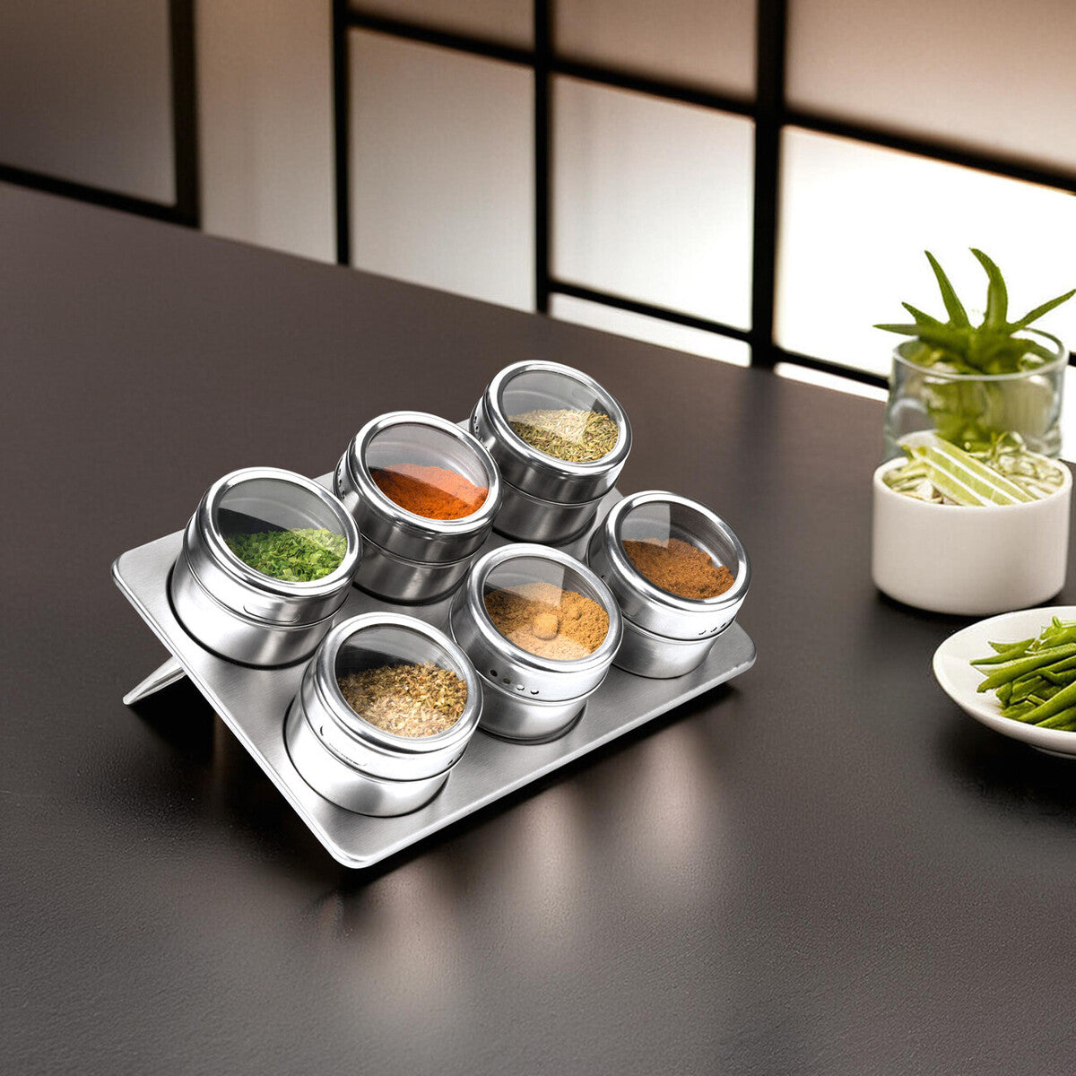 Magnetic Spice Jars with Oblong Tray