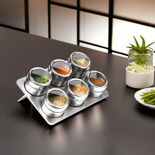 Magnetic Spice Jars with Oblong Tray