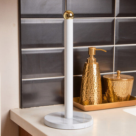 White Marble Effect and Gold Metal Kitchen Roll Holder