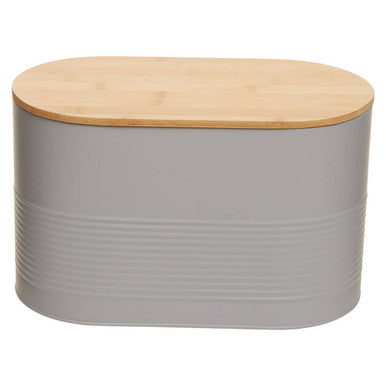 Grey Metal Bread Bin with Bamboo Lid