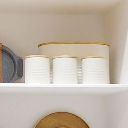 Cream Metal Canister Set of 3 with Bamboo Lids