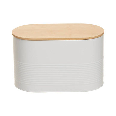 White Metal Bread Bin with Bamboo Lid