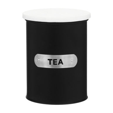 Black Enamel Tea Canister with White Lid