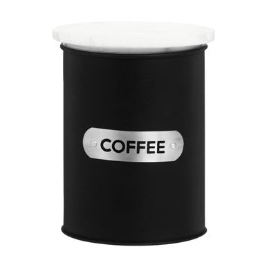 Black Enamel Coffee Canister with White Marble Lid