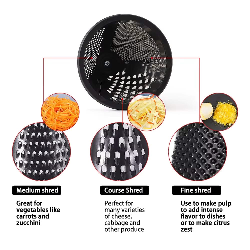 Modern Multi-functional Cone-Shaped Grater 3-Side with Wooden Handle – Ideal for Cheese, Vegetables, and Fruits in the Kitchen (Black), Available in 4 Sizes