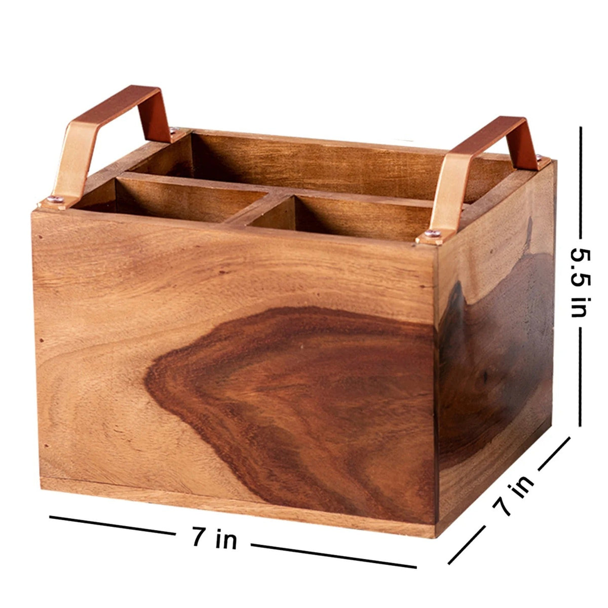 Teak Wood Cutlery Holder Small Copper Mini Me