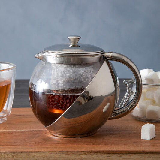 650ml Grey Stainless Steel and Glass Teapot with Infuser
